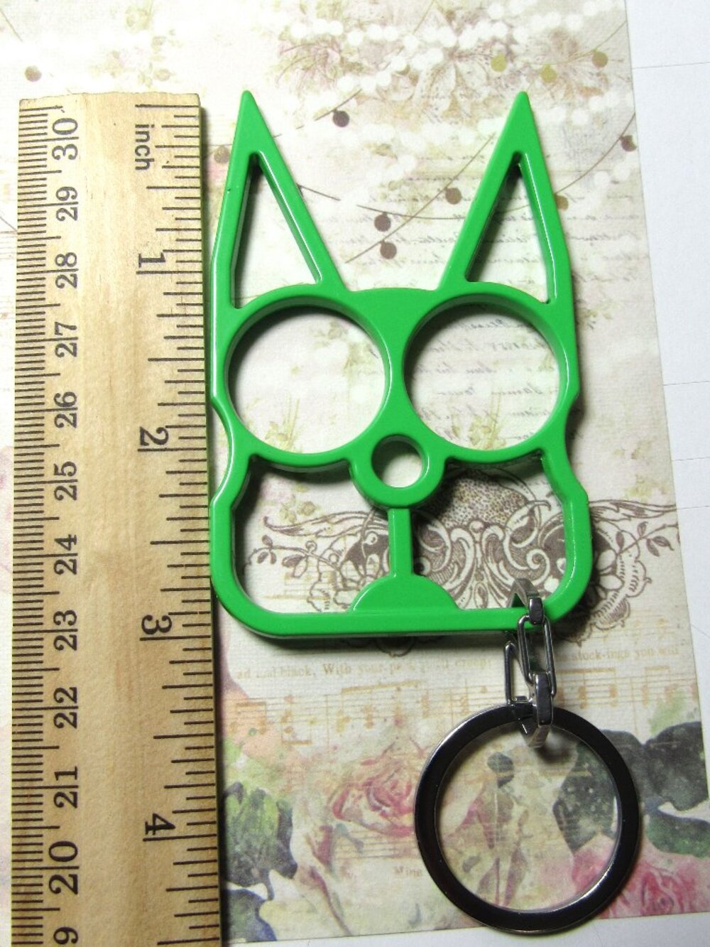SELF DEFENSE STEEL KITTY EAR KEY CHAIN 4" GREEN - Picture 5 of 7